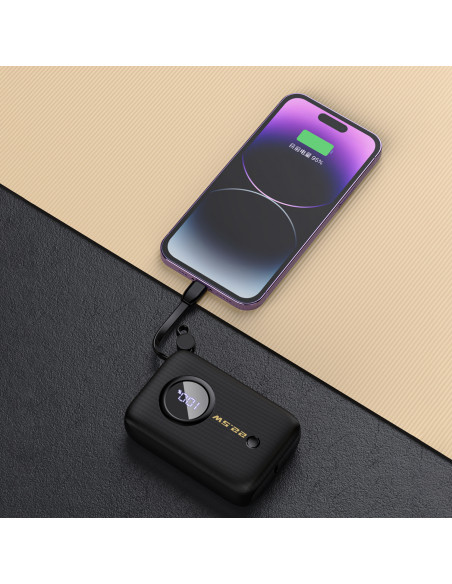 
10000mAh išorinė baterija su USB-C / Lightning laidu, juoda
