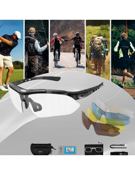 
Poliarizuoti dviračių akiniai su keičiamais spalvotais lęšiais
