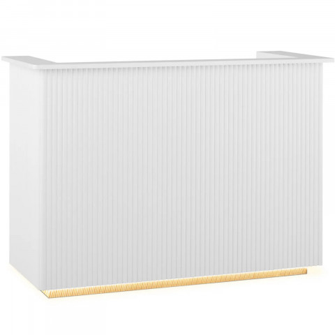 
Viešbučio poilsio kambario registratūra su apšvietimu, rakinama – balta ir auksinė
