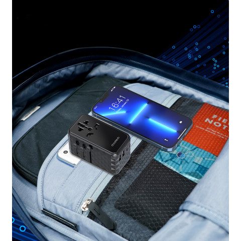 
ES / JAV / Australijos / JK kelioninio įkroviklio adapteris 2x USB-C 2x USB-A 100W - juodas
