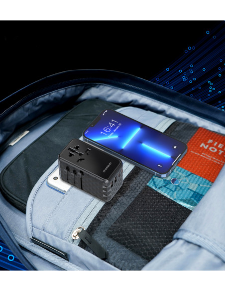 
ES / JAV / Australijos / JK kelioninio įkroviklio adapteris 2x USB-C 2x USB-A 100W - juodas
