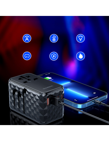 
ES / JAV / Australijos / JK kelioninio įkroviklio adapteris 2x USB-C 2x USB-A 100W - juodas
