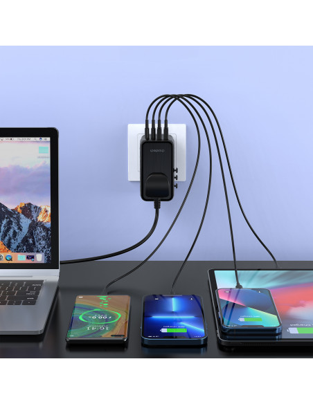 
ES / JAV / Australijos / JK kelioninio įkroviklio adapteris 2x USB-C 2x USB-A 100W - juodas
