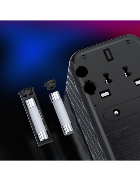 
ES / JAV / Australijos / JK kelioninio įkroviklio adapteris 2x USB-C 2x USB-A 100W - juodas
