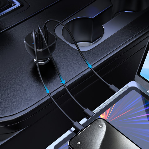 
Automobilinis įkroviklis 160W 2x USB-C PD 3.1 1x USB-A - juodas
