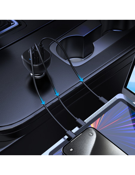 
Automobilinis įkroviklis 160W 2x USB-C PD 3.1 1x USB-A - juodas

