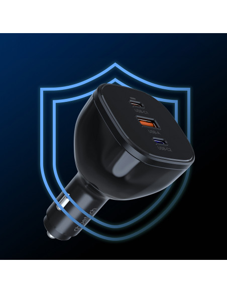 
Automobilinis įkroviklis 160W 2x USB-C PD 3.1 1x USB-A - juodas
