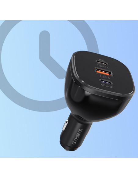 
Automobilinis įkroviklis 160W 2x USB-C PD 3.1 1x USB-A - juodas
