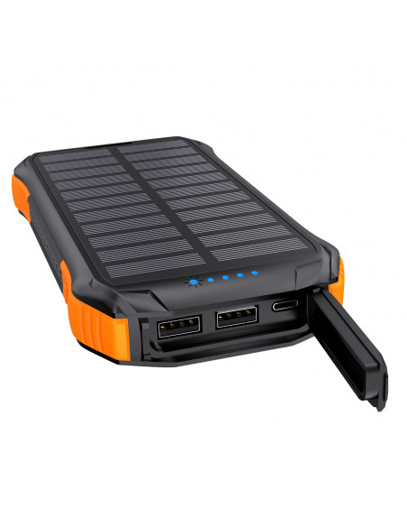 
Saulės energija varomas nešiojamasis įkroviklis 10000 mAh, 2x USB-A – juodas ir oranžinis
