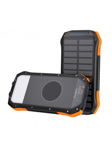 
Saulės energija varomas nešiojamasis įkroviklis 10000 mAh, 2x USB-A – juodas ir oranžinis
