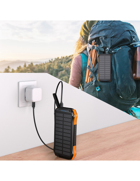 
Saulės energija varomas nešiojamasis įkroviklis 10000 mAh, 2x USB-A – juodas ir oranžinis
