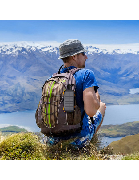 
Saulės energija varomas nešiojamasis įkroviklis 10000 mAh, 2x USB-A – juodas ir oranžinis
