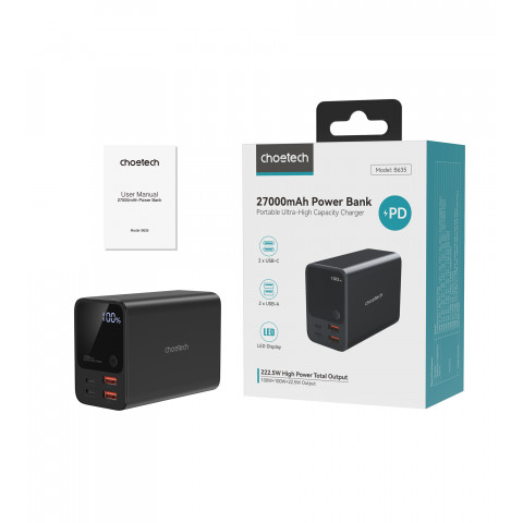 
Nešiojamoji baterija 27000 mAh, 2x USB-A, 2x USB-C, 100 W, juoda
