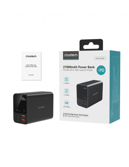 
Nešiojamoji baterija 27000 mAh, 2x USB-A, 2x USB-C, 100 W, juoda
