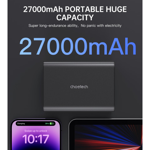 
Nešiojamoji baterija 27000 mAh, 2x USB-A, 2x USB-C, 100 W, juoda
