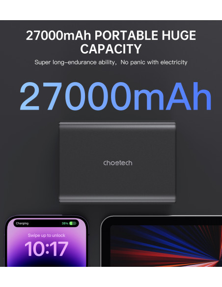 
Nešiojamoji baterija 27000 mAh, 2x USB-A, 2x USB-C, 100 W, juoda
