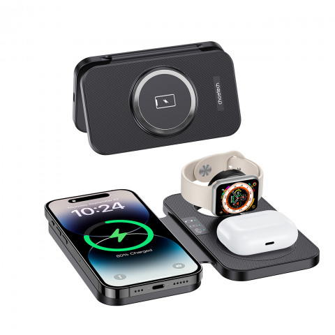 
3in1 indukcinis įkroviklis Apple ir Samsung telefonams + stovo funkcija - juodas
