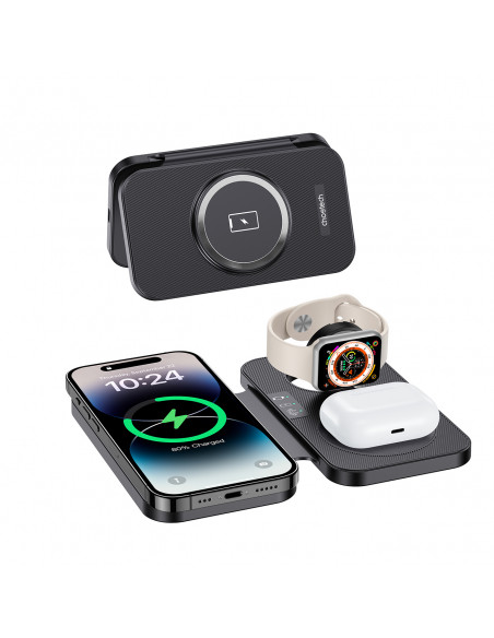 
3in1 indukcinis įkroviklis Apple ir Samsung telefonams + stovo funkcija - juodas
