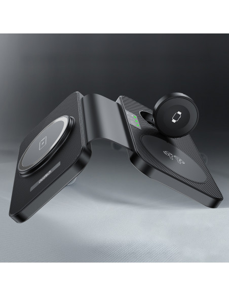 
3in1 indukcinis įkroviklis Apple ir Samsung telefonams + stovo funkcija - juodas
