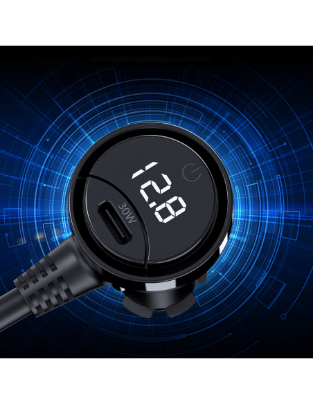 
Automobilinis įkroviklis + 3 cigarečių degiklio lizdai, 2 USB-C PD, 1 USB-A QC - juodi
