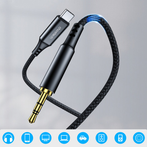 
AUX garso kabelis USB-C - mini lizdas 3,5 mm 2 m - juodas
