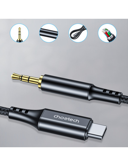 
AUX garso kabelis USB-C - mini lizdas 3,5 mm 2 m - juodas
