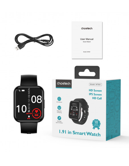 
Išmanusis laikrodis su skambučių atsiliepimo funkcija, 1,91 colio ekranas, IP67 - juodas
