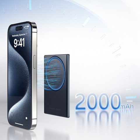 
Indukcinė išorinė baterija 2000mAh itin plona 5W „MagSafe Qi“ – juoda
