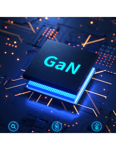 
70 W ES/ JAV/ Australijos/ JK kelioninis įkroviklis su integruotu USB-C laidu – juodas
