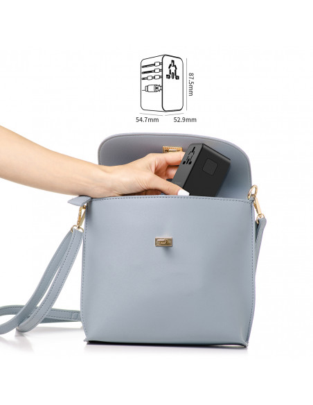 
70 W ES/ JAV/ Australijos/ JK kelioninis įkroviklis su integruotu USB-C laidu – juodas
