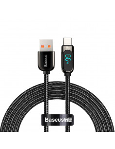 
Ekrano greito įkrovimo duomenų kabelis USB-A - USB-C 66W 1m - juodas
