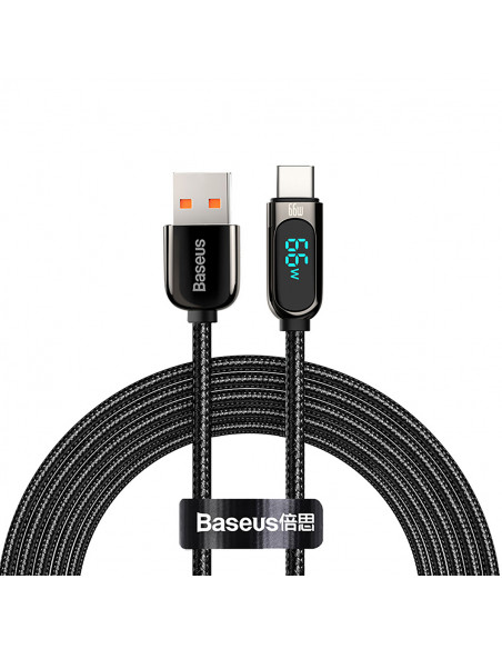 
Ekrano greito įkrovimo duomenų kabelis USB-A - USB-C 66W 1m - juodas
