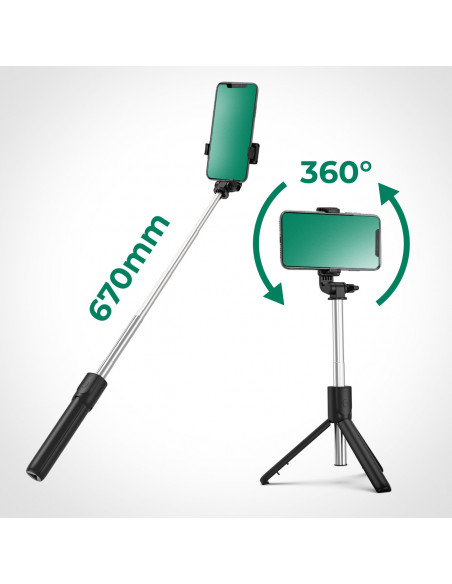 
Teleskopinė asmenukių lazda su nuotolinio valdymo pultu, trikojis telefonui 0,7 m - juoda
