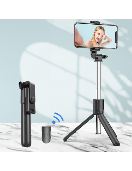 
Teleskopinė asmenukių lazda su nuotolinio valdymo pultu, trikojis telefonui 0,7 m - juoda
