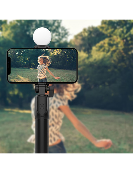 
Teleskopinė asmenukių lazda su nuotolinio valdymo pultu + LED lempute, telefono trikojis 0,71 m - juoda
