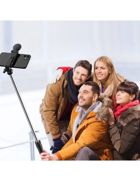 
Teleskopinė asmenukių lazda su nuotolinio valdymo pultu + LED lempute, telefono trikojis 0,71 m - juoda
