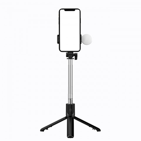 
Teleskopinė asmenukių lazda su nuotolinio valdymo pultu + LED lempute, telefono trikojis 1 m - juoda
