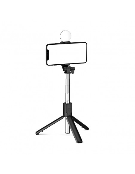 
Teleskopinė asmenukių lazda su nuotolinio valdymo pultu + LED lempute, telefono trikojis 1 m - juoda
