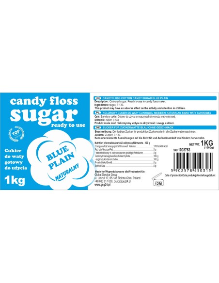 Spalvotas cukrus cukraus vatai mėlynas natūralaus cukraus vatos skonio 1kg Spalvotas cukrus cukraus vatai mėlynas natūralaus cukraus vatos skonio 1kg