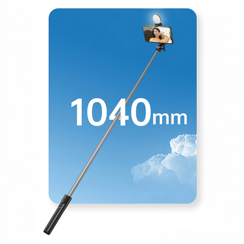 
Teleskopinė asmenukių lazda su nuotolinio valdymo pultu + LED lempute, telefono trikojis 1 m - juoda
