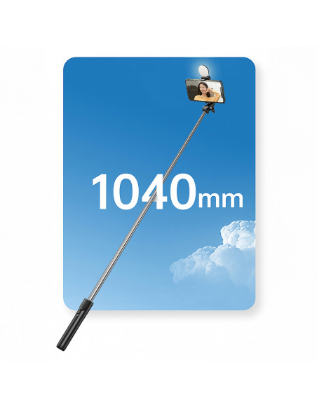 
Teleskopinė asmenukių lazda su nuotolinio valdymo pultu + LED lempute, telefono trikojis 1 m - juoda
