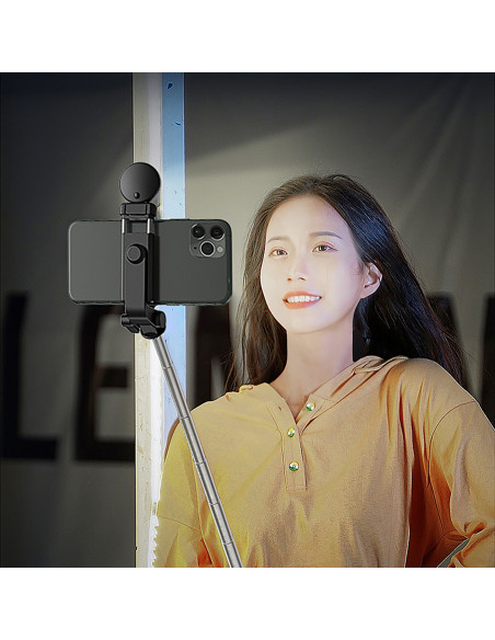 
Teleskopinė asmenukių lazda su nuotolinio valdymo pultu + LED lempute, telefono trikojis 1 m - juoda
