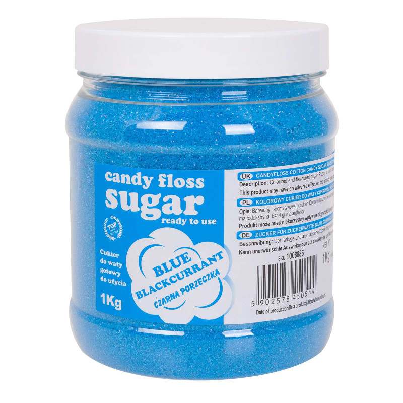 Spalvotas cukrus cukraus vatai mėlynai su juodųjų serbentų skoniu 1kg