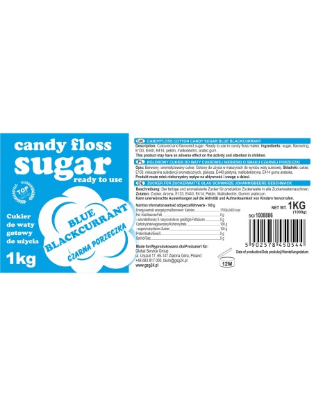 Spalvotas cukrus cukraus vatai mėlynai su juodųjų serbentų skoniu 1kg Spalvotas cukrus cukraus vatai mėlynai su juodųjų serbentų skoniu 1kg