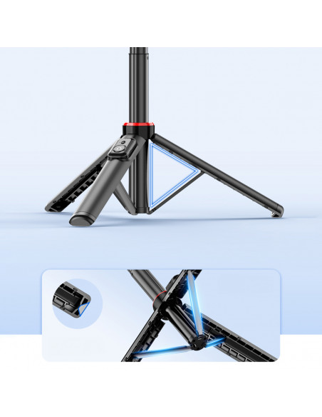 
Teleskopinė asmenukių lazda su nuotolinio valdymo pultu, trikojis telefono stovu, 1,3 m aliuminio - juoda
