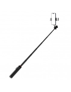 
Teleskopinė asmenukių lazda su nuotolinio valdymo pultu + 2 LED lempos, telefono trikojis, 1,3 m aliuminio - juoda
