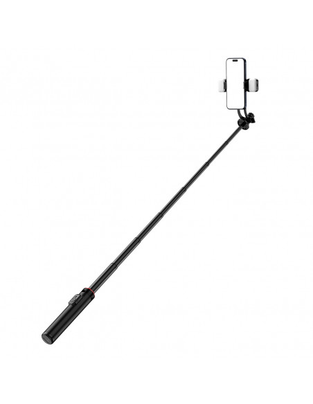 
Teleskopinė asmenukių lazda su nuotolinio valdymo pultu + 2 LED lempos, telefono trikojis, 1,3 m aliuminio - juoda
