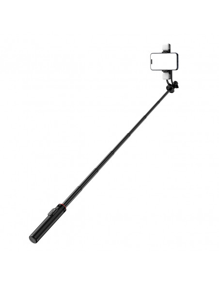 
Teleskopinė asmenukių lazda su nuotolinio valdymo pultu + 2 LED lempos, telefono trikojis, 1,3 m aliuminio - juoda
