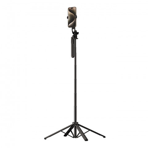 
Teleskopinė asmenukių lazda su nuotolinio valdymo pultu, telefono trikojis, 1,75 m aliuminio - juoda
