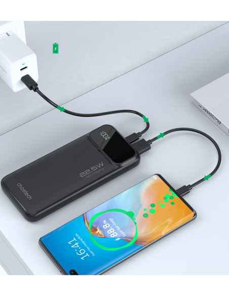 
Nešiojamoji baterija 10000 mAh 22,5 W PD USB-A USB-C - juoda
